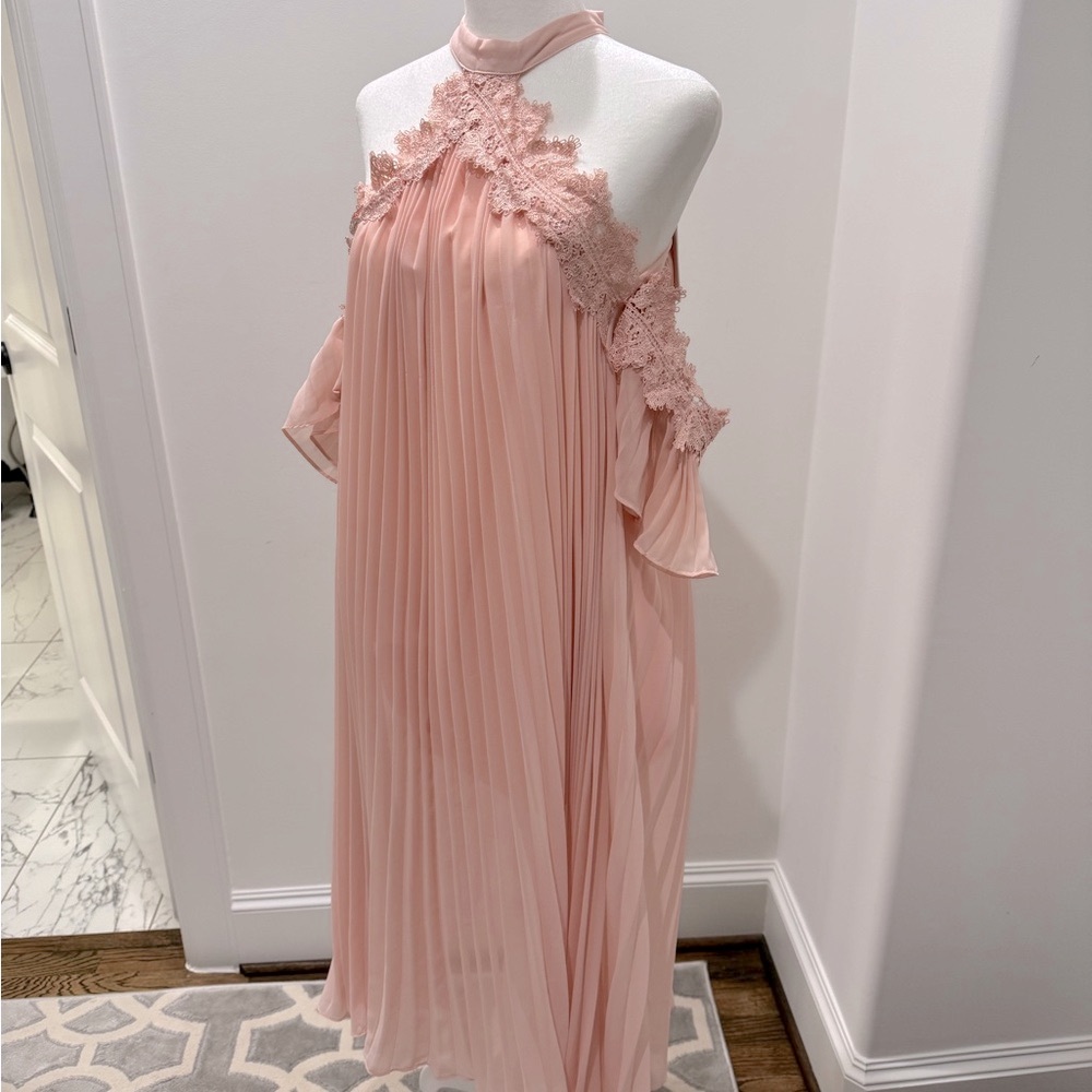 Elegant Pink Lace Midi Dress